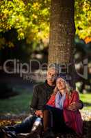 Couple relaxing under tree at park