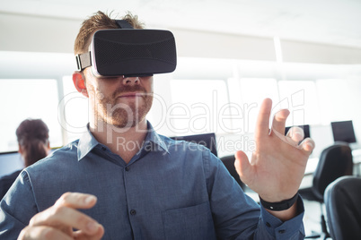 Mature student using virtual reality headset