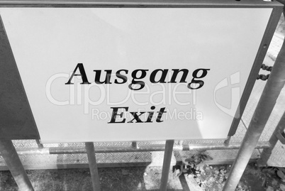 Ausgang sign meaning exit in black and white