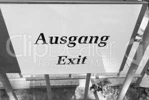 Ausgang sign meaning exit in black and white