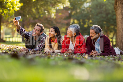 Man with family taking selfie