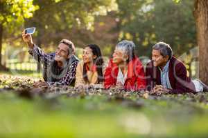 Man with family taking selfie