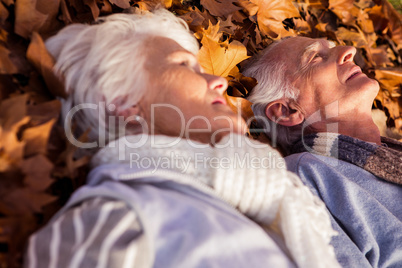 Senior couple sleeping on the ground