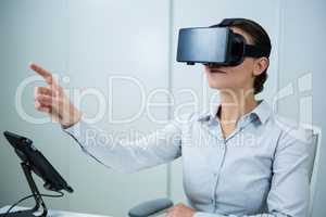 Woman using virtual reality headset