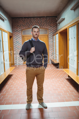 Mature student standing in the locker room