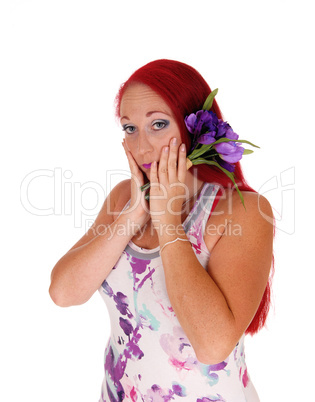 Portrait of woman with flowers.