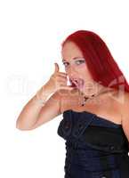 Woman pretending  being on the phone.
