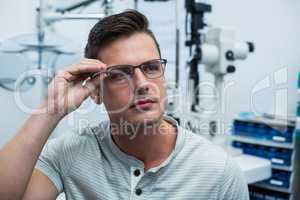 Close-up of patient trying spectacles