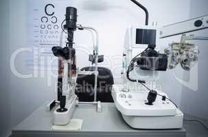 Medical equipment in ophthalmology clinic