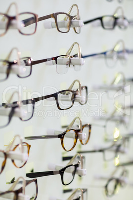 Close-up of various spectacles on display