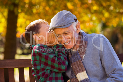 Grandson whispering to grandfather