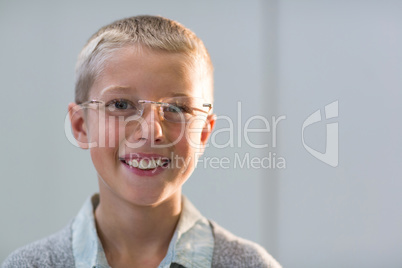 Smiling young customer wearing spectacles