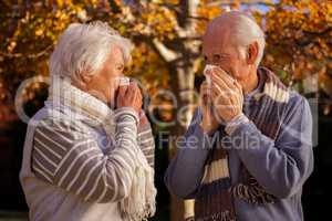 Senior couple using tissues