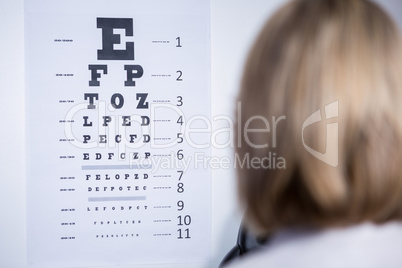 Optometrist looking at eye chart