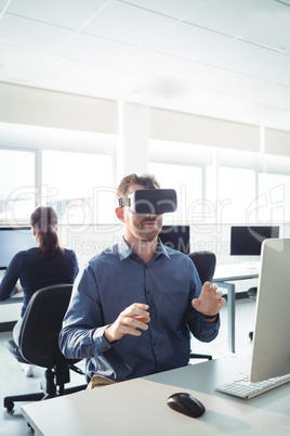 Mature student using virtual reality headset