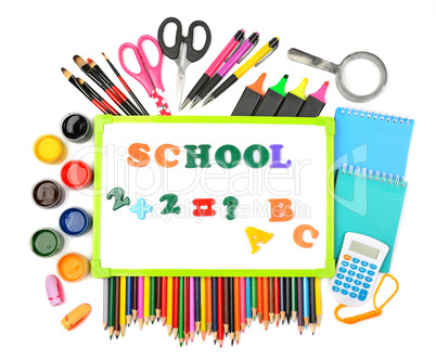 Set school supplies isolated on white background.