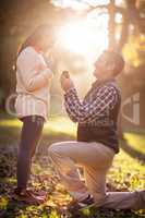 Man proposing woman at park