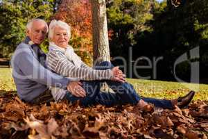 Senior couple sitting on the ground