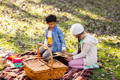 Siblings relaxing at park