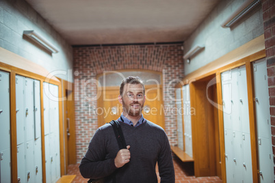 Mature student standing in the locker room