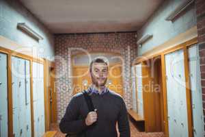 Mature student standing in the locker room