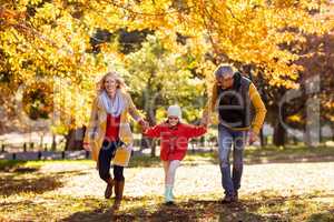 Joyful family walking at park