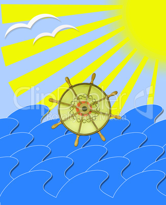 marine waves with steering-wheel mews and sun beams