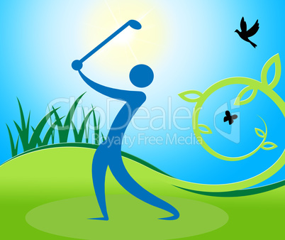 Golf Swing Man Indicates Fairway Golfer And Playing