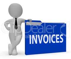 Invoices Folder Indicates Due Bills 3d Rendering