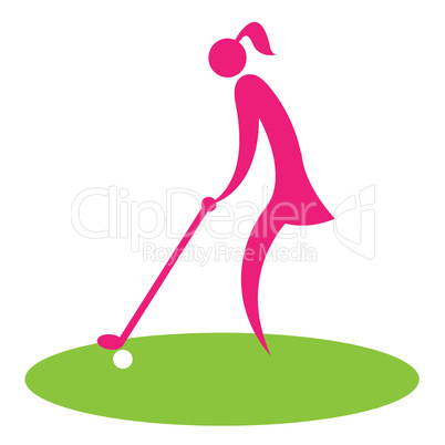 Woman Teeing Off Shows Golf Course Professional Golfer