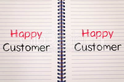 Happy customer text concept on notebook