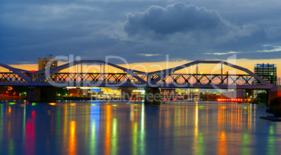 Bridge over the Neckar River, the city of Mannheim