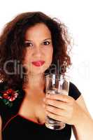 Beautiful woman holding glass water.