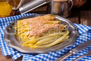 yellow string bean with bread crumbs