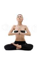 Pretty woman meditating sitting in lotus position