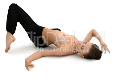 Yoga. Topless girl posing with her eyes closed