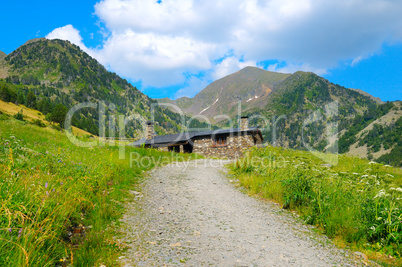 scenic mountain landscape and shelter for travelers
