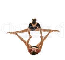 Acrobatics. Man and woman doing splits in support