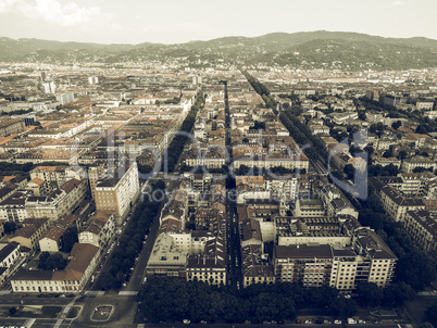 Aerial view of Turin vintage desaturated