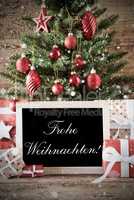 Nostalgic Tree With Frohe Weihnachten Means Merry Christmas