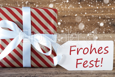 Present With Snowflakes, Text Frohes Fest Means Merry Christmas