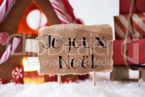 Gingerbread House With Sled, Joyeux Noel Means Merry Christmas