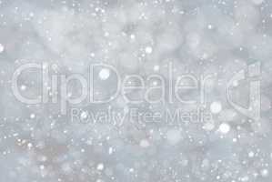 Silver Christmas Background With Bokeh And Blue Color, Snowflakes