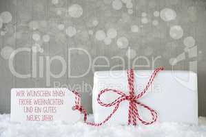 Gift, Cement Background, Frohes Neues Jahr Means New Year
