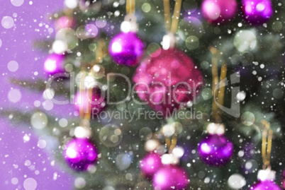 Blurry Christmas Tree With Rose Quartz Balls, Bokeh And Snowflakes