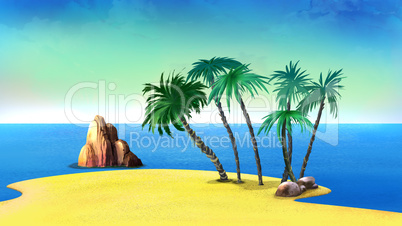 Palm Trees on a Deserted Coast of the Tropical Island