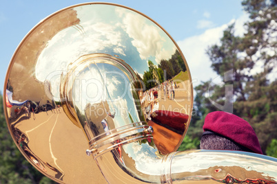 Sousaphone played by military orchestra