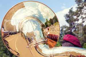 Sousaphone played by military orchestra