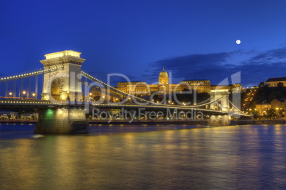 Chain Bridge, Royal Palace and Danube river in Budapest, Hungary, HDR