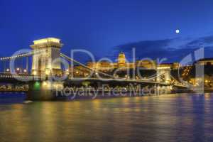 Chain Bridge, Royal Palace and Danube river in Budapest, Hungary, HDR